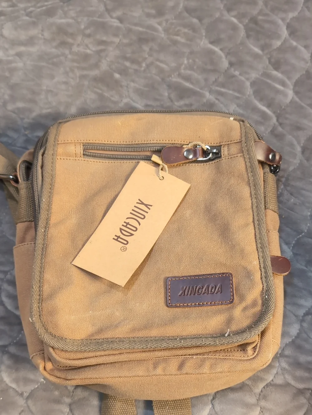 Men's Canvas Crossbody Bag in Tan